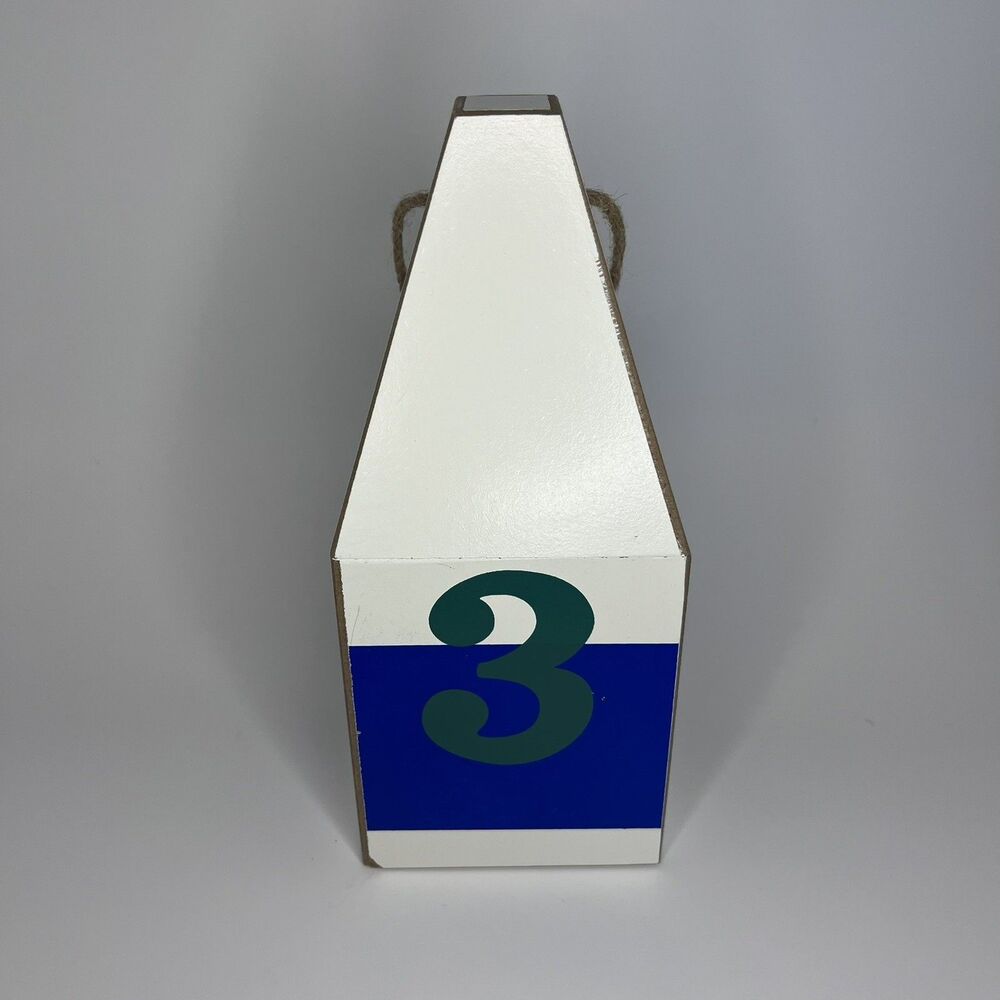Ashland Nautical Wood Tabletop Decor Buoy Block Blue White Green Number 3